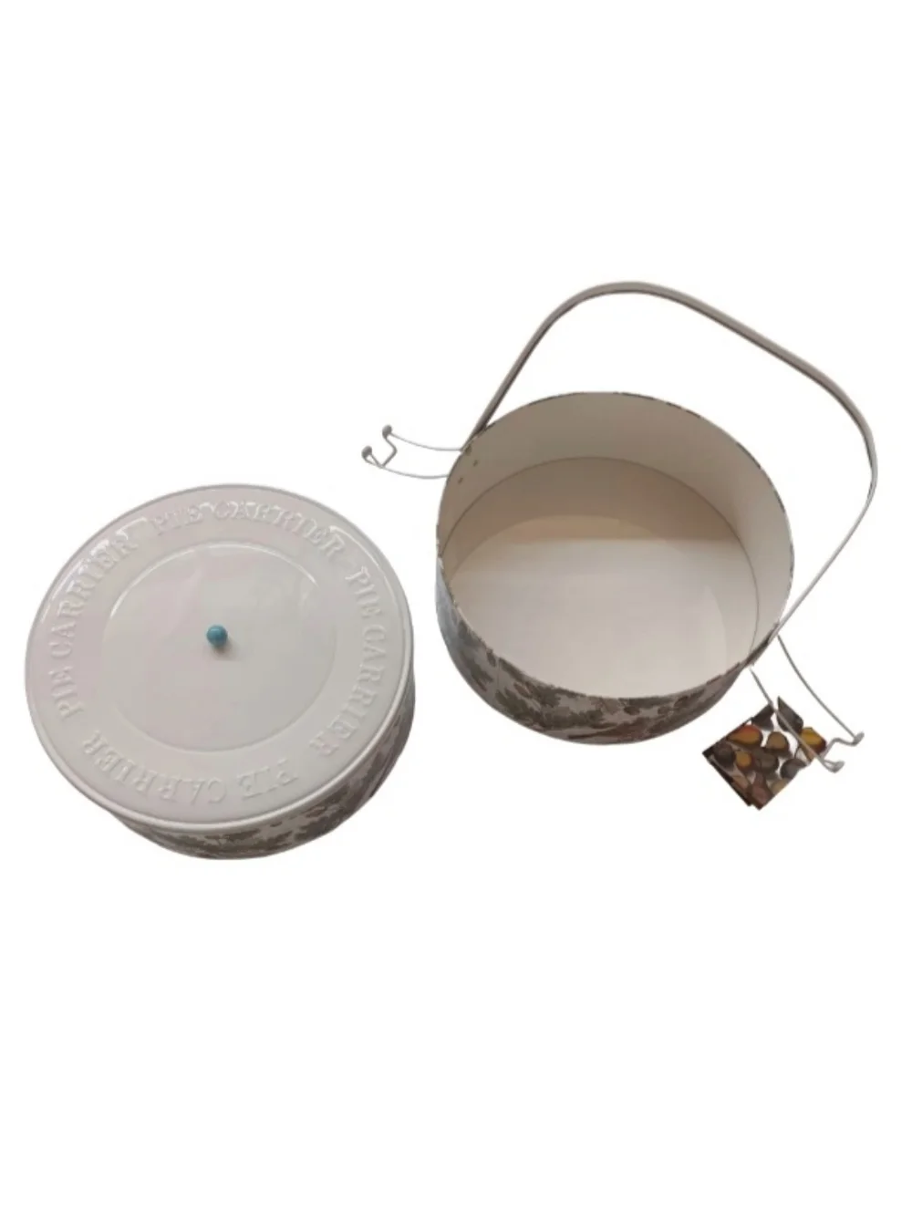 John Derian Double Pie Carrier | Stamped Metal | Bird & Leaf Design